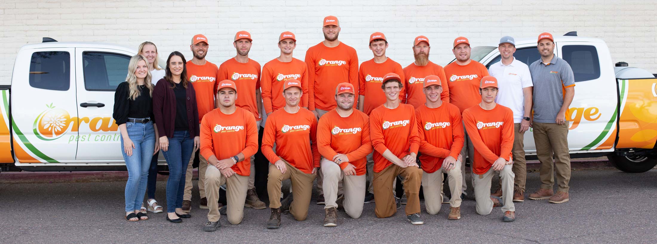 team with branded trucks